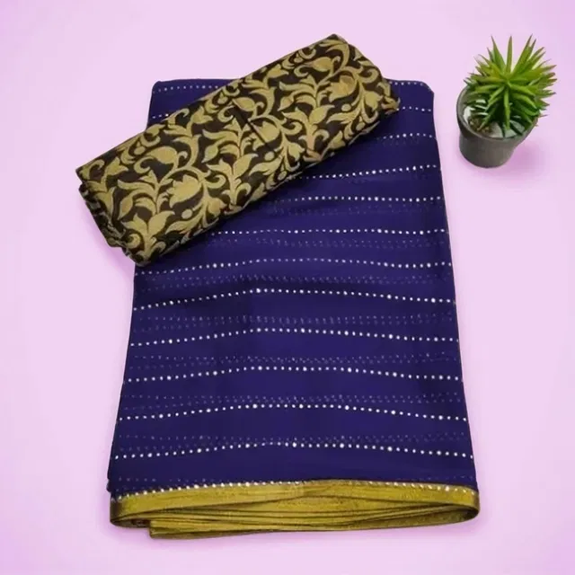 Chiffon Embellished Saree for Women (Navy Blue, 6.1 m)