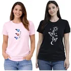 Cotton Blend T-shirt for Women, Black & Pink, Pack of 2 