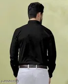 Cotton Blend Solid Shirt for Men, Black 