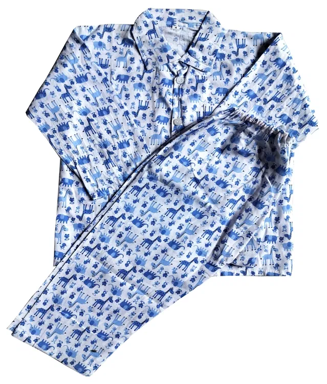 Cotton Printed Clothing Set for Kids (Blue, 12-18 Months)
