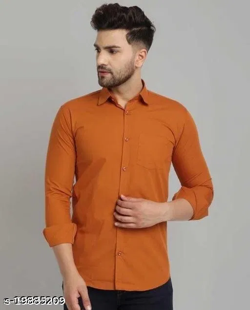 Cotton Blend Solid Shirts for Men, Brown (XL)