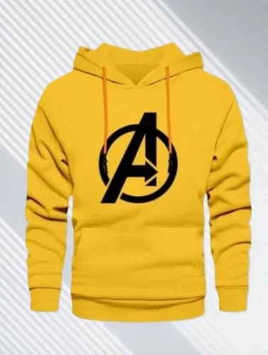 Fleece Printed Hoodie for Men (Yellow, M)