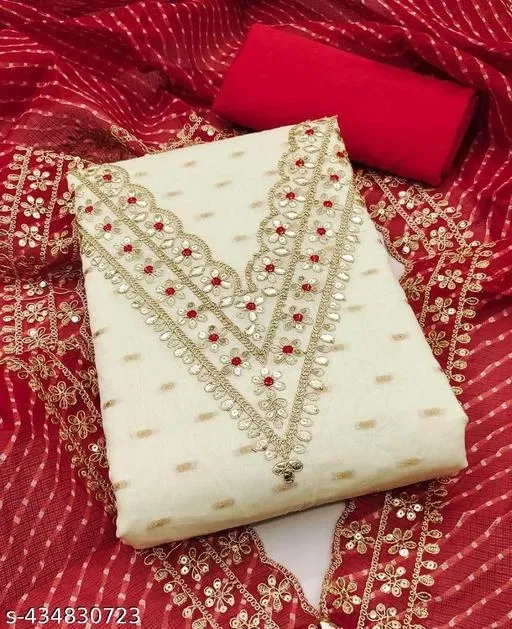 Embroidered Patiala Suits for Women (White, Un Stitched)