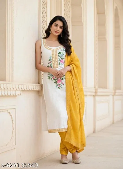 Embroidered Floral Patiala Suits for Women (Multicolor, 6.25 meter (L)