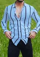 Lycra Printed Shirt For Men, Blue 