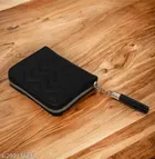 Compact Textured PU Leather Wallets for Women, Black
