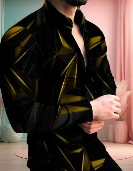 Printed Casual Shirts for Men (Yellow, S)