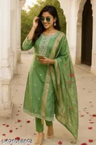 Embroidered Cotton Kurta Set for Women 