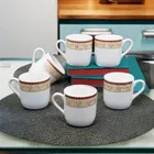 6 PCS CERAMIC TEA & COFFEE CUP SET -Belly with Yellow Stripe