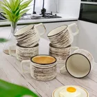 6 Pcs Ceramic Tea & Coffee Cup Set - Brown Strip