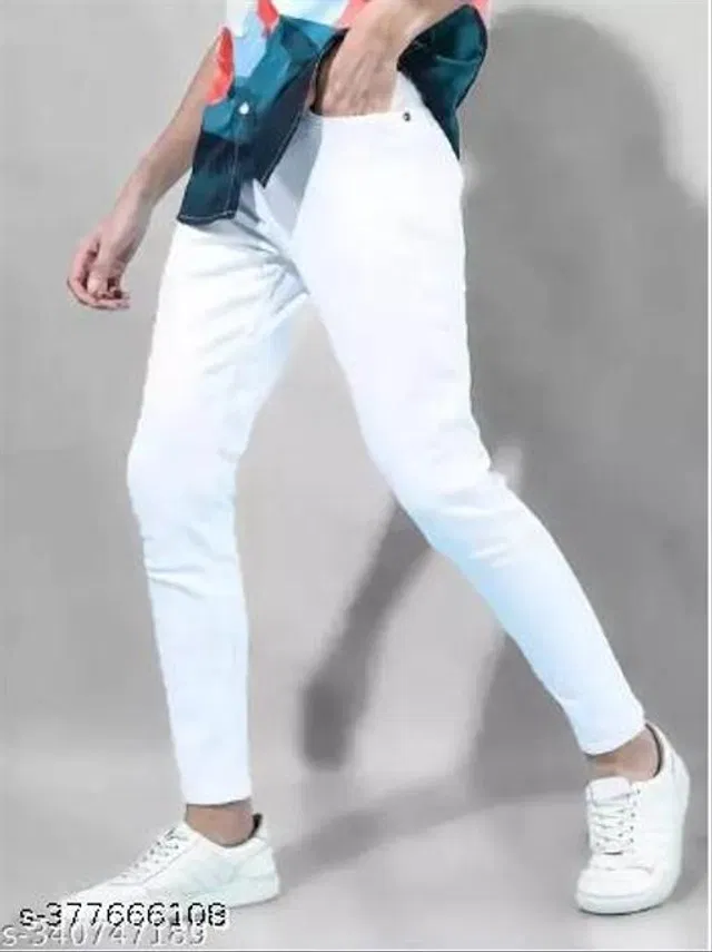 Denim Slim Fit Jeans for Men (White, 32)