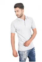 Poly Cotton Solid Polo Neck T-Shirt for Men, Grey 