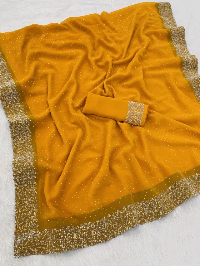 Georgette Woven Design Saree for Women (Yellow, 6.3 m)