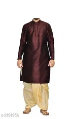 Banarasi Dupion Silk Solid Kurta with Dhoti for Men 