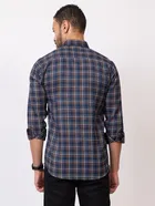 Cotton Blend Checkered Shirt for Men, Navy Blue 