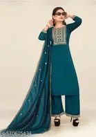 Embroidered Vichitra Silk Kurta Set for Women 