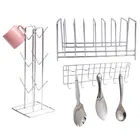 Oc9 स्टेनलेस स्टील कप स्टैंड & प्लेट स्टैंड & वॉल माउंटेड लैडल हुक रेल फॉर किचन 