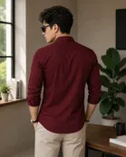 Cotton Blend Solid Shirt for Men, Maroon 