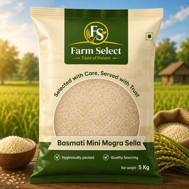फार्म सेलेक्ट बासमती मिनी मोगरा सेला 5 Kg. 3.7mm