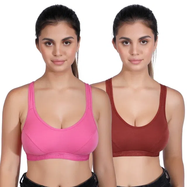 Proleaf Spun Interlock Non Padded Bra for women ( Rani pink and Brown ) ( 38 A ) ( Pack of 2 )