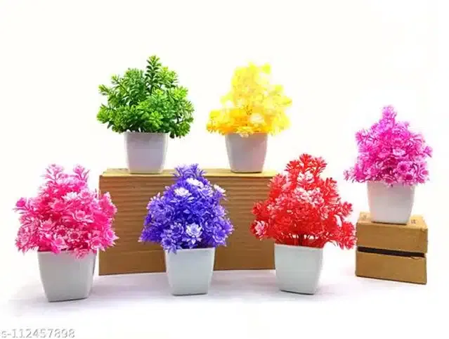 Artificial Plants with Pot (Multicolor, Set of 6)