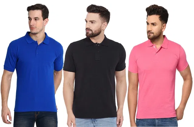 Polo Solid T-shirts for Men, Pack of 3 (Multicolor, XXL)