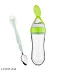 Combo of Feeder Bottle (90 ml) with Double Head Spoon for Baby (Green, Set of 2)