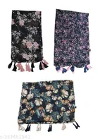 Poly Chiffon Printed Scarves for Women, Multicolor, Pack of 3