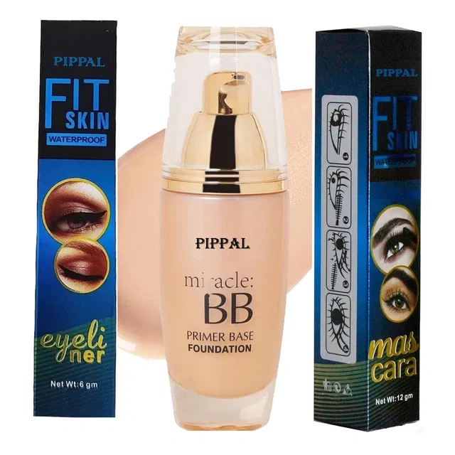Pippal Mirecle B.B. Primer Base Foundation (60 ml) with Mascara (12 ml) & Eyeliner (6 ml) (Set of 3)
