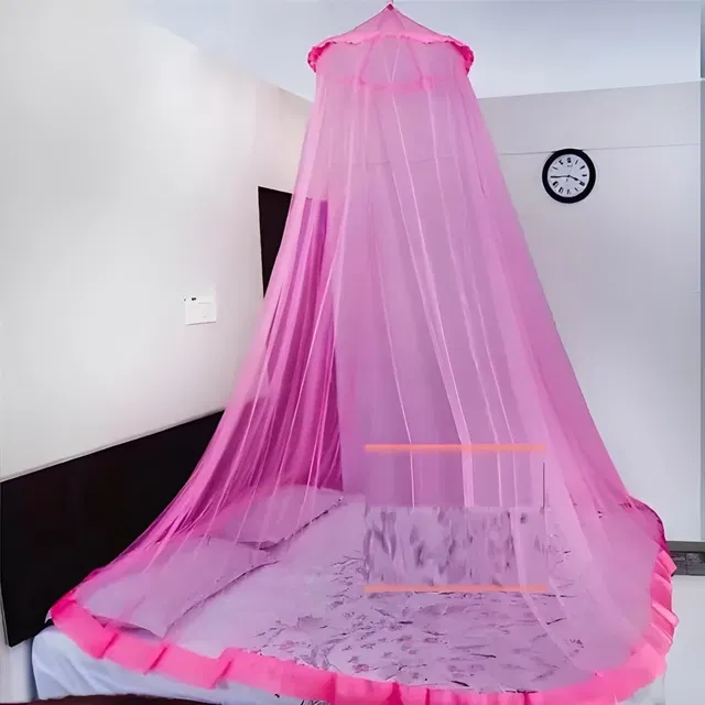 Polyester Double Bed Mosquito Net (Pink, 6x6.5 Feet)