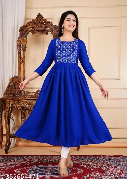 Rayon Kurti for Women, Blue (L)