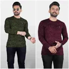 Round Neck Printed T-Shirt for Men (Olive & Maroon, M) (Pack of 2)