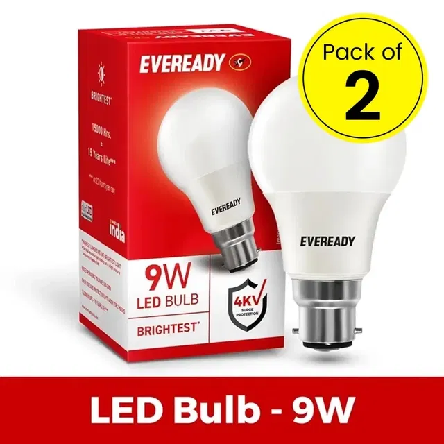 एवररेडी 9W B22 LED बल्ब, वाइट [पैक ऑफ़ 2]