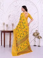 Dola Silk Printed Saree for Women, Yellow 
