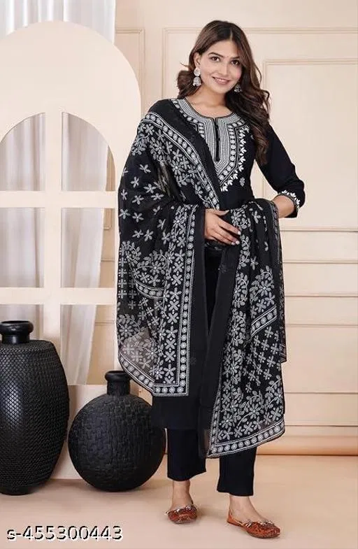 Kurta Set for Women (Black, XXL)