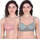 Cotton Blend Solid Bra for Women & Girls, Multicolour, Pack of 2 