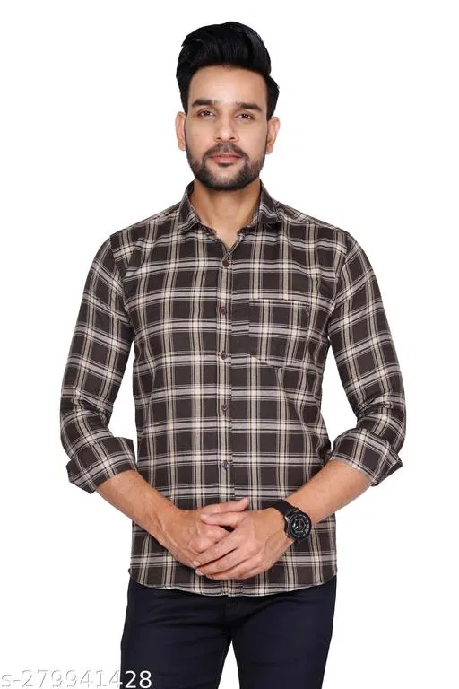 Cotton Blend Checked Shirt for Men, Brown (XXL) Pack of 1