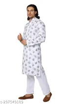 Cotton Printed Kurta with Pyjama for Men 