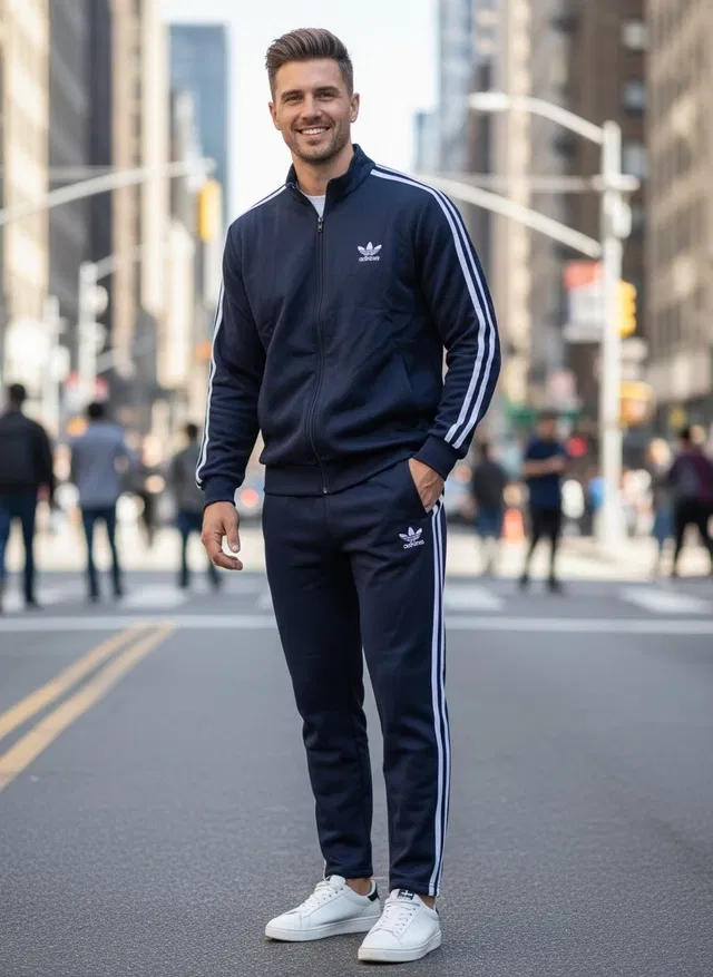 Fleece Hooded Tracksuits for Men (Navy Blue & White, XXL)