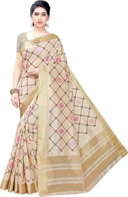 Women Daily Wear Cotton Silk Saree With Unstitched blouse (Beige, 6 m) (Pack Of1) (Sd-006)