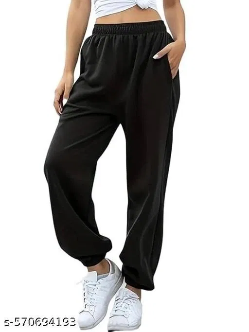 Cotton Blend Solid Trousers for Men, Black (M)