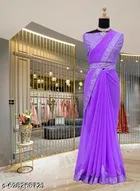 Georgette Solid Saree for Women, Lavender 
