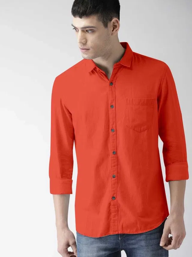 Full Sleeves Shirt for Men (Orange, XL)