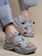 Shoetopia Solid Mesh Platform Sandals 