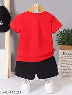 Cotton Blend Printed Clothing Set for Boys, Red 