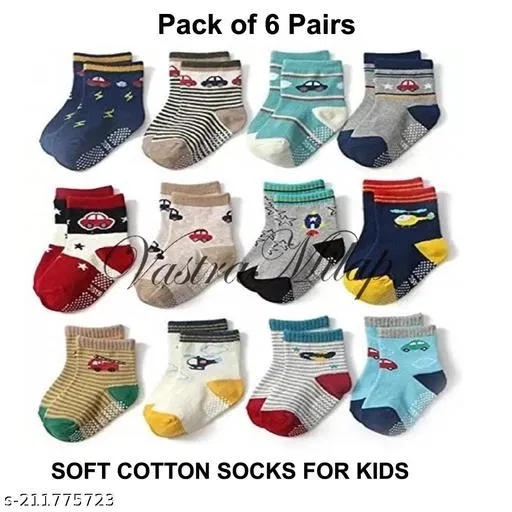Cotton Socks for Kids (Multicolor, 6-7 Years) (Set of 6)