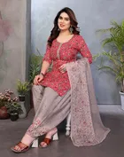 Floral Crepe Punjabi Suit Material for Women 