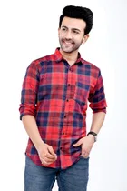 Cotton Blend Checked Shirt for Men, Red 