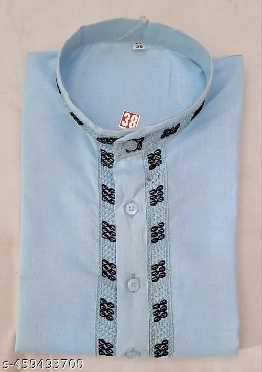 Cotton Solid Kurta for Men, Blue (XL)