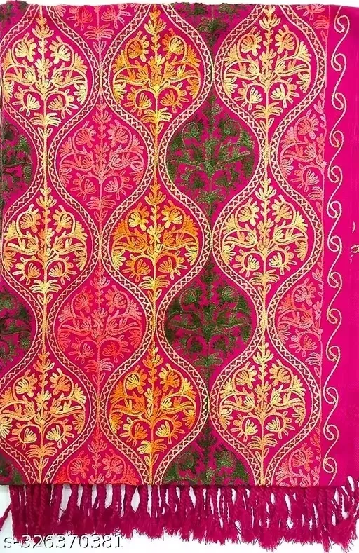 Woollen Embroidery Shawl For Women (Magenta Pink)